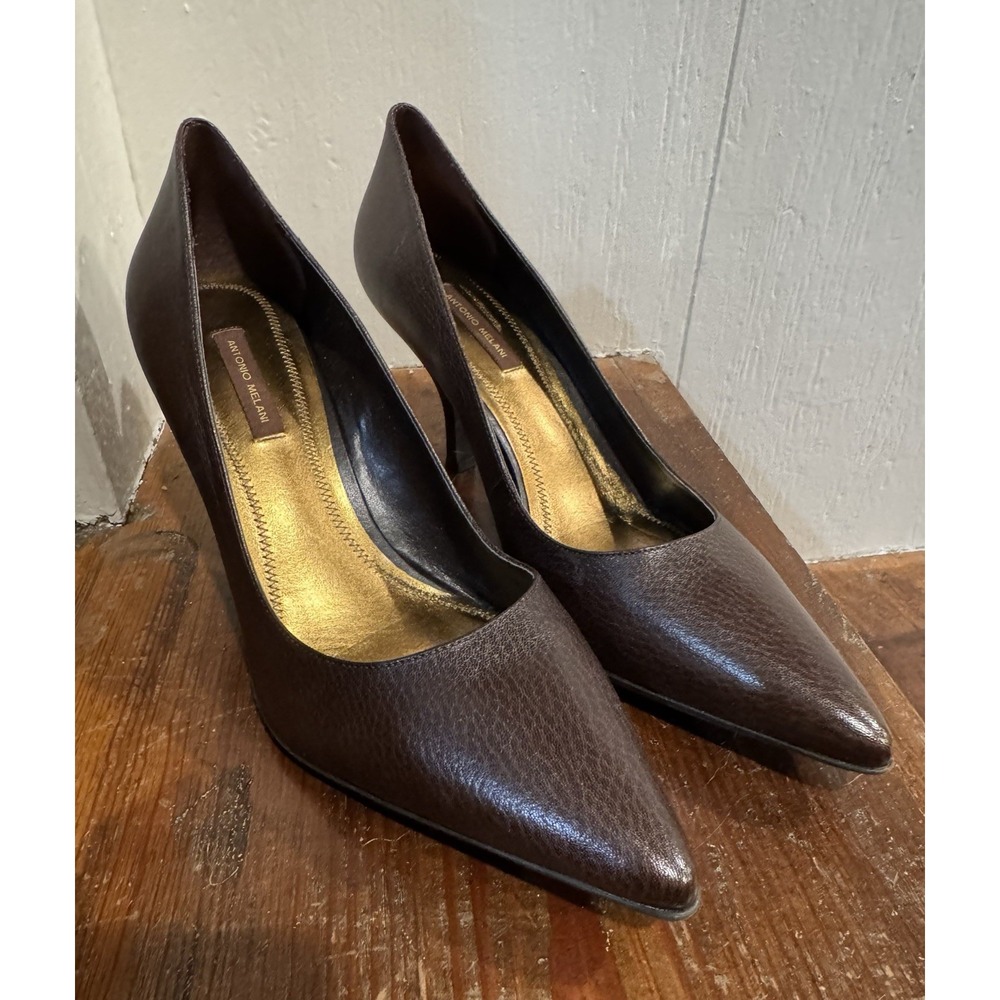 Antonio Melani Women's Sz 8.5 Pointed Toe Heel Leather Coffee Brown EUC